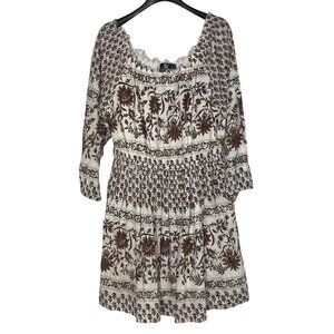 Madison Mathews Floral Boho Off The Shoulder Dress Sz XL Festival Gauzy Cotton